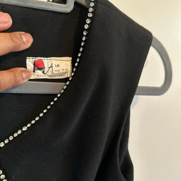 Vintage Little Black Sleeveless, Above Knee Dress with Bow Detail and Stone Trim - Picture 4 of 5